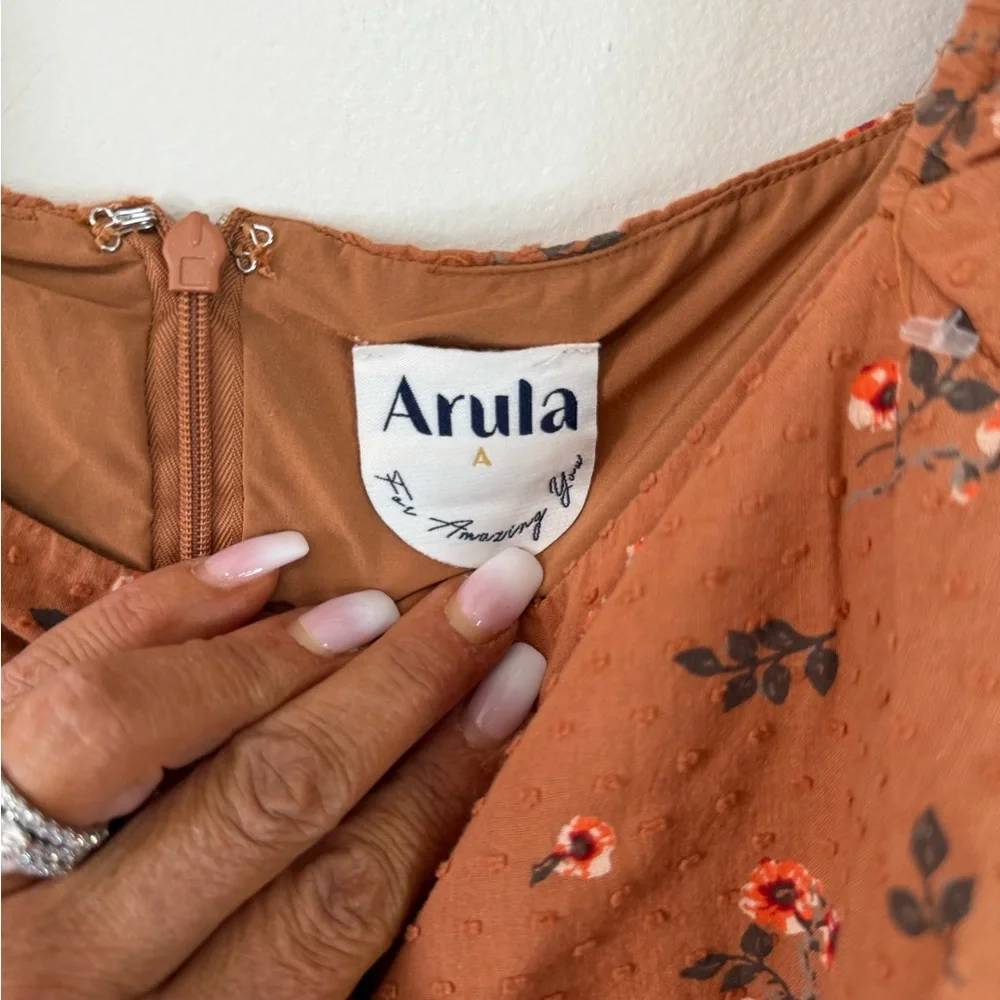 Arula tan with floral print Floral Puff Sleeve Dress in size large/xl - Picture 4 of 15